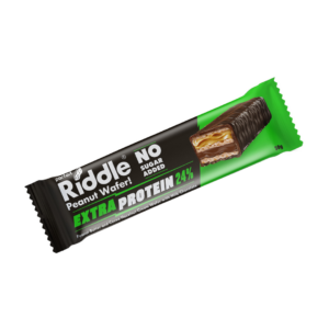 RIDDLE BATON CU NAPOLITANĂ FĂRĂ ZAHĂR CU CREMĂ PROTEICĂ DE UNT DE ARAHIDE ȘI ALUNE DE PĂDURE, 50G