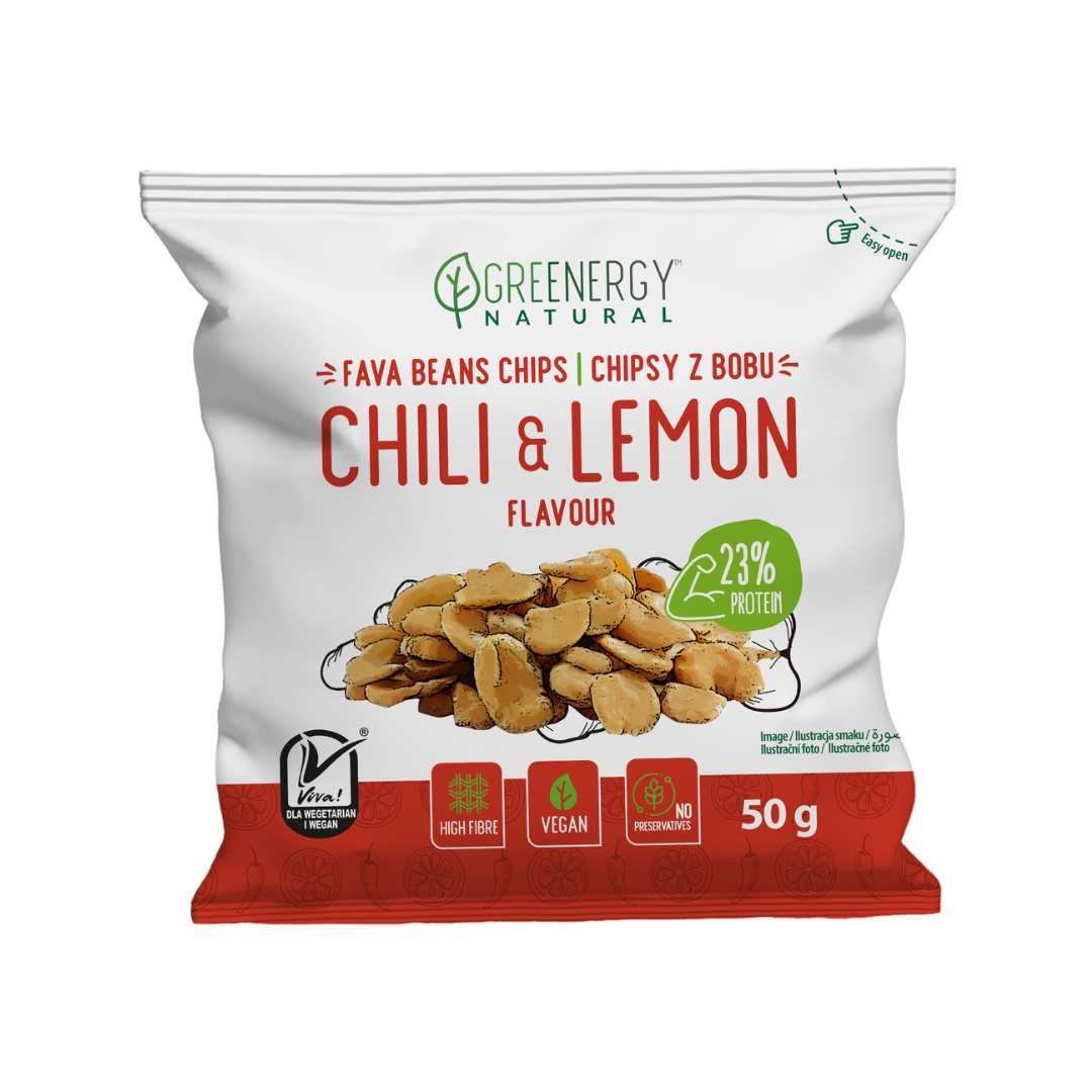 Chipsuri proteice din boabe fava – Aromă de chilli și lămâie