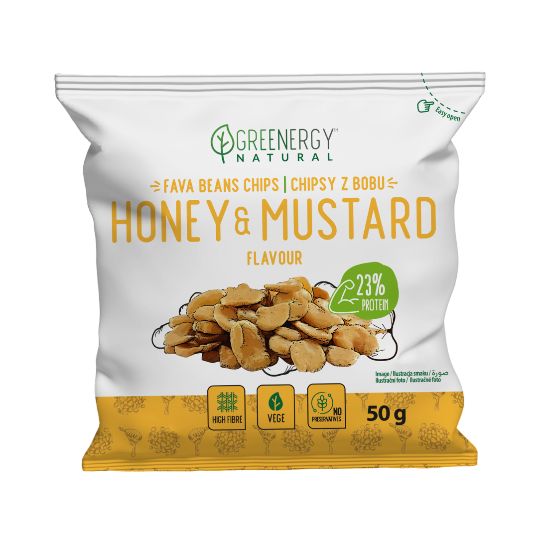 Chipsuri proteice din boabe fava – Aromă de miere și muștar