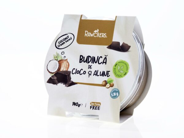 Budincă ECO din cremă de cocos, cu ciocolată și alune